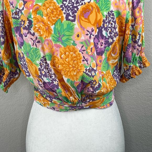 Faithfull the Brand Revolve La Colle Multi Purple Floral Wrap Crop Top 8 - Picture 8 of 11